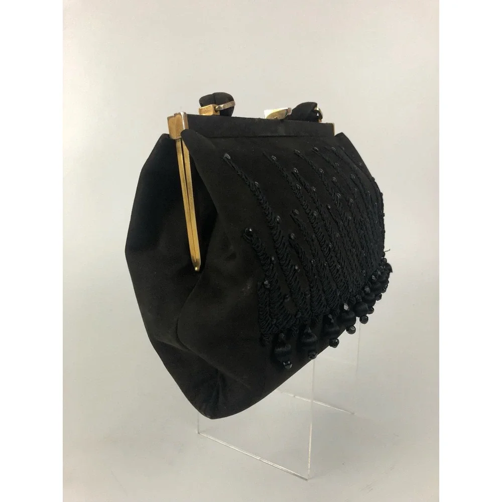 Vintage 50's/60's Beaded Fringe Purse‎ Evening Bag Chocolate Brown & Black Spain
